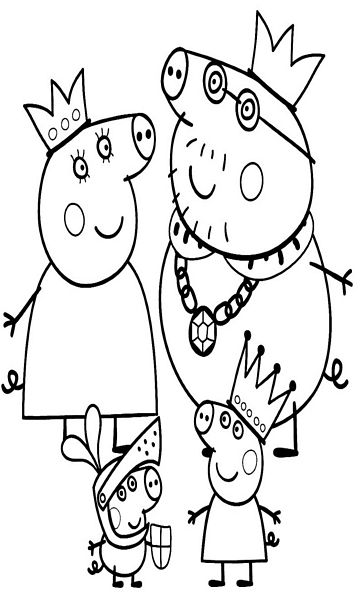 kolorowanka Świnka Peppa królewska rodzina tata świnka, mama świnka i george, malowanka do wydruku z bajki dla dzieci, do pokolorowania kredkami, obrazek nr 7